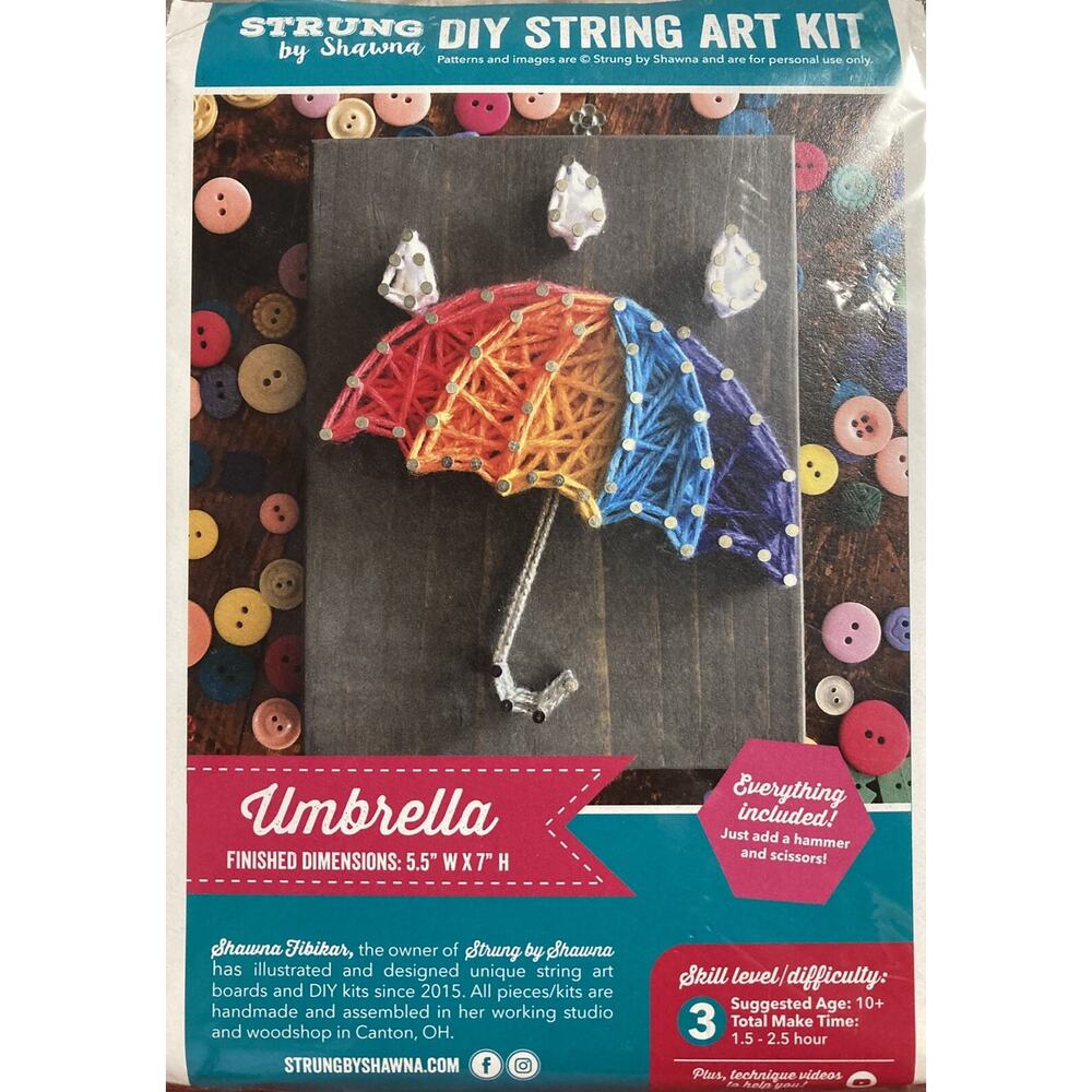 DIY String Art Kit Strung by Shawna Umbrella 5.5 W X 7 H Everything Included